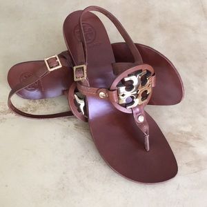 Tory Burch brown sandals with gold  logo